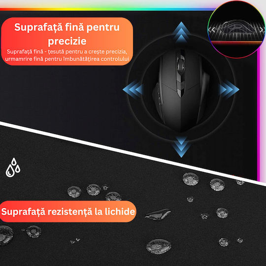 Mouse Pad Gaming XL (600mm) cu Iluminare RGB prin USB Negru