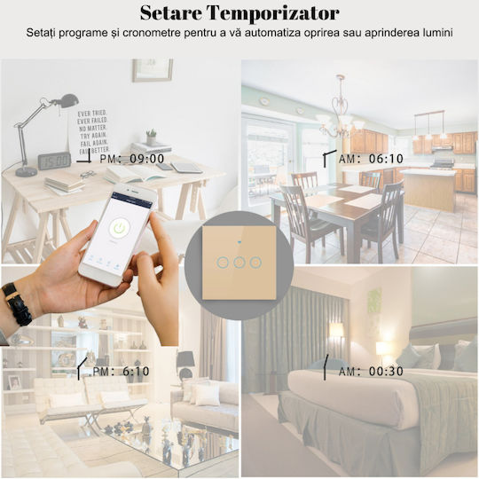 rezistent la apă Încastrat Comutator de Perete Wi-Fi Iluminat cu Cadru Auriu