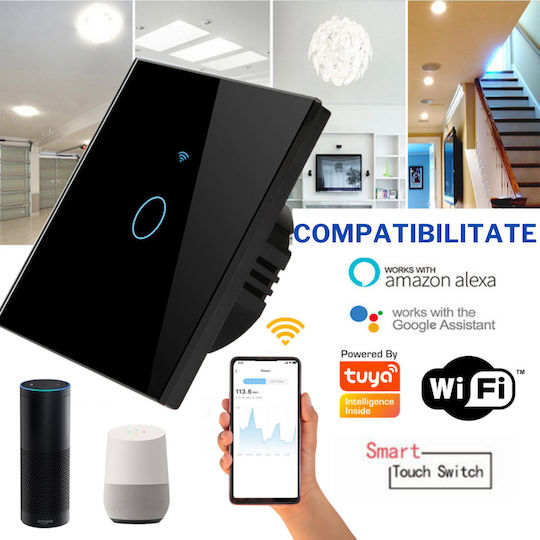 rezistent la apă Încastrat Comutator de Perete Wi-Fi Iluminat Sens unic Negru