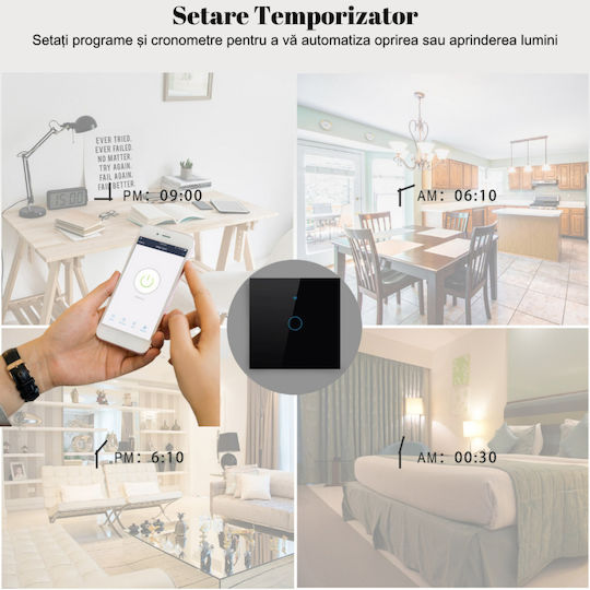 rezistent la apă Încastrat Comutator de Perete Wi-Fi Iluminat Sens unic Negru