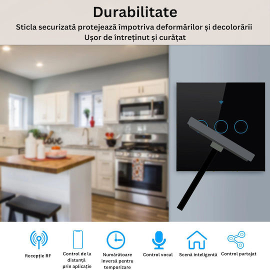 rezistent la apă Încastrat Comutator de Perete Wi-Fi Comenzi Triplu cu Cadru Negru