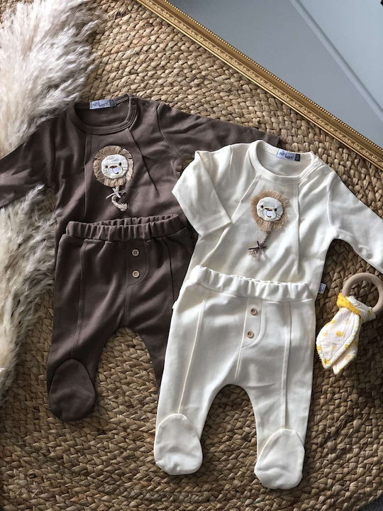 Miniborn Set Body pentru Bebeluși Mânecă lungă cu Pantaloni Beige