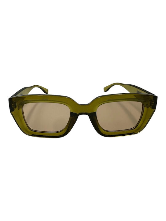 V-store Women's Sunglasses with Green Plastic Frame and Brown Lens 608KHAKI