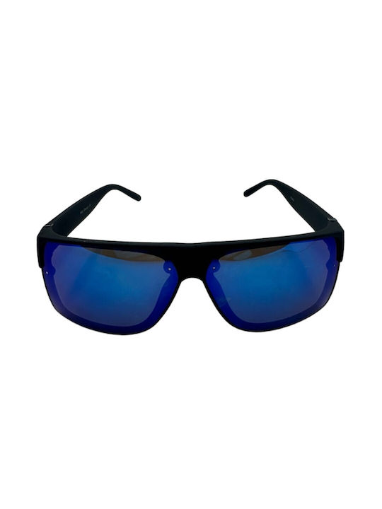 V-store Men's Sunglasses with Black Plastic Frame and Blue Mirror Lens 82805BLUE