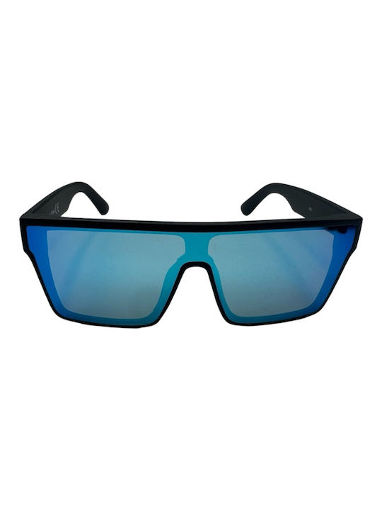 V-store Sunglasses with Black Plastic Frame and Blue Mirror Lens 496-04