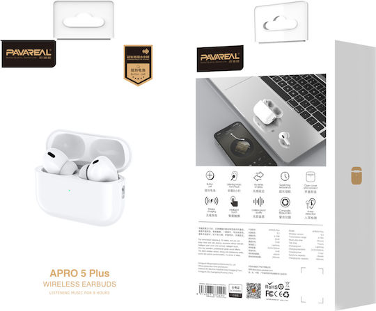Pavareal APro 5 Plus In-ear Bluetooth Handsfree Ακουστικά με Θήκη Φόρτισης Λευκά
