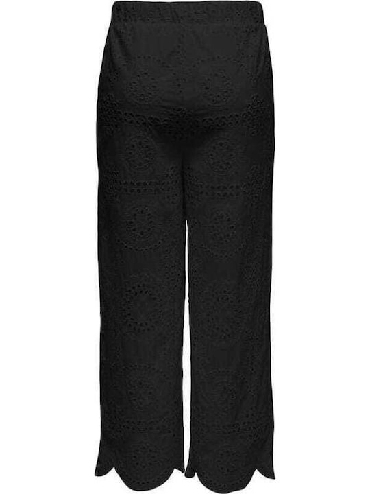 Only Damen Hoch tailliert Stoff Hose mit Gummizug Black