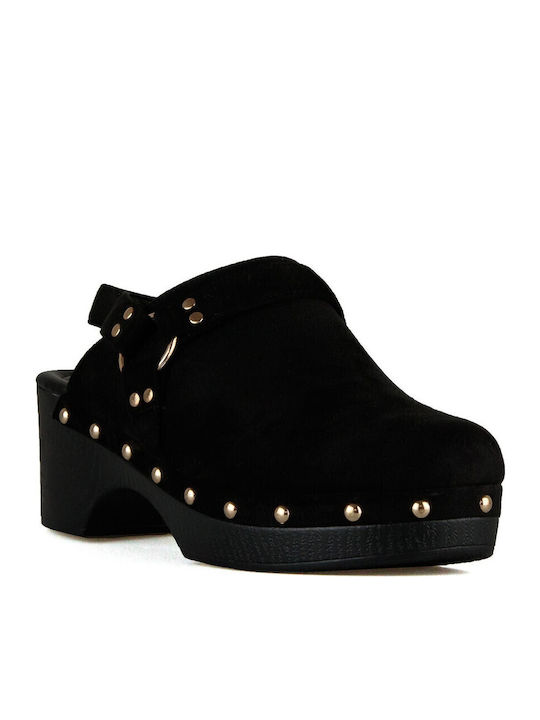 Leather Mules with Heel in Black Color