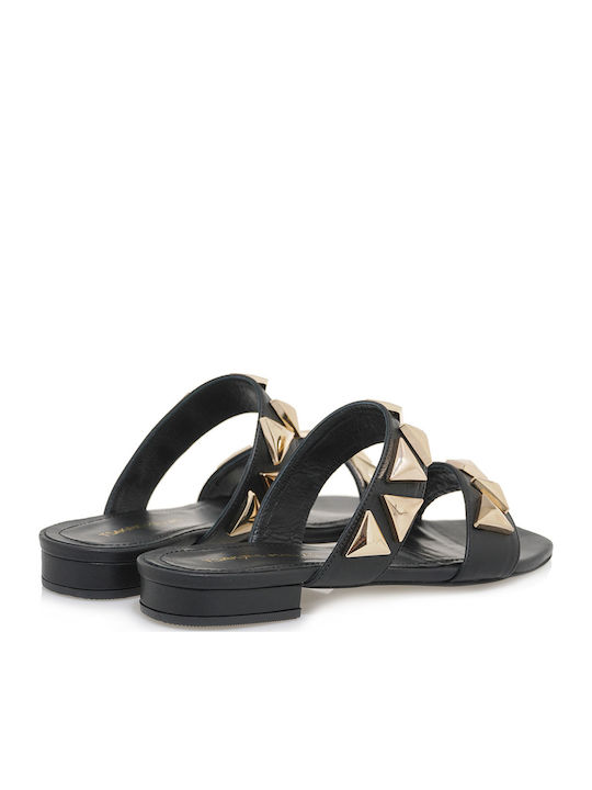 Leder Flache Sandalen für Damen in Schwarz Farbe