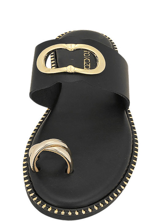Norrin Leather Women's Flat Sandals in Black Color