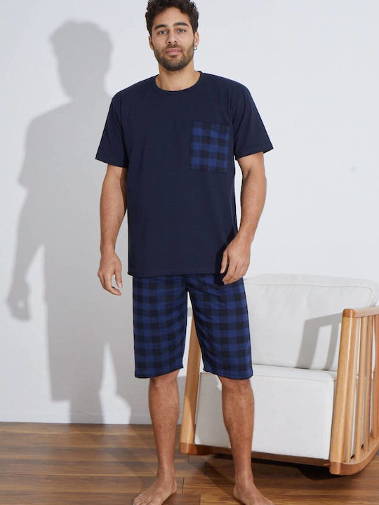 Men's Pyjama Shorts Pants Short Sleeve 8600 Blue