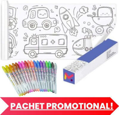Set creativ pentru copii, rola de hârtie autoadezivă, set de design cu mașini, 36 de creioane parfumate cu gel și sclipici