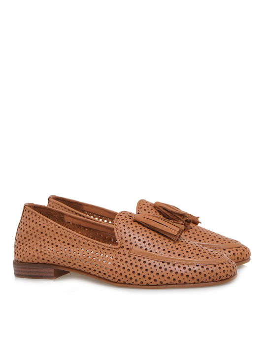 JK London Leder Damen Loafers in Tabac Braun Farbe