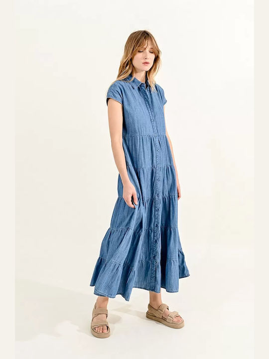 Molly Bracken Dress with Ruffle Blue