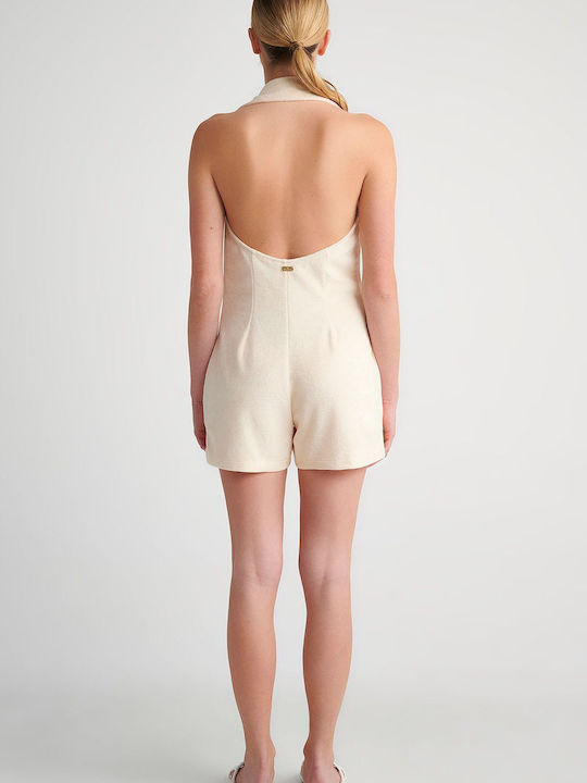 Sleeveless Short Jumpsuit with Collar White