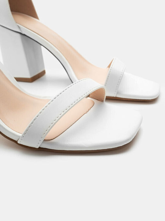 Luigi Synthetic Leather Women's Sandals with Ankle Strap White with High Heel