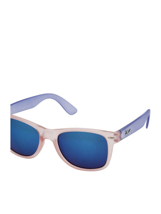 V-store Unisex Sunglasses with Pink Plastic Frame and Blue Mirror Lens 01 01 7038
