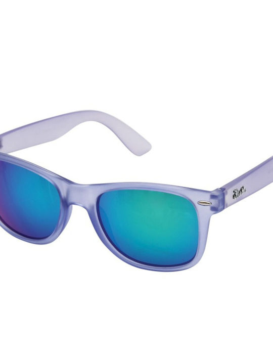 V-store Sunglasses with Blue Plastic Frame and Green Mirror Lens 01 09 7038