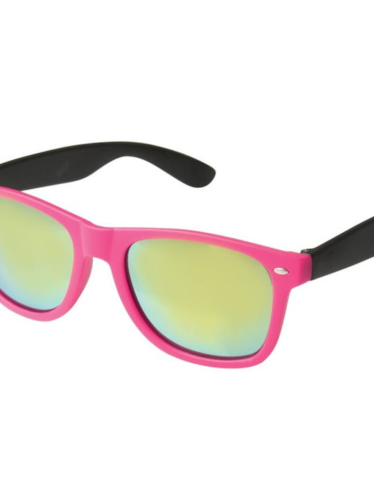 V-store Sunglasses with Pink Plastic Frame and Green Mirror Lens 01 06 7033