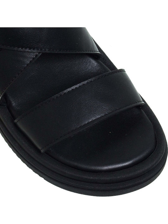 Leder Flache Sandalen für Damen in Schwarz Farbe