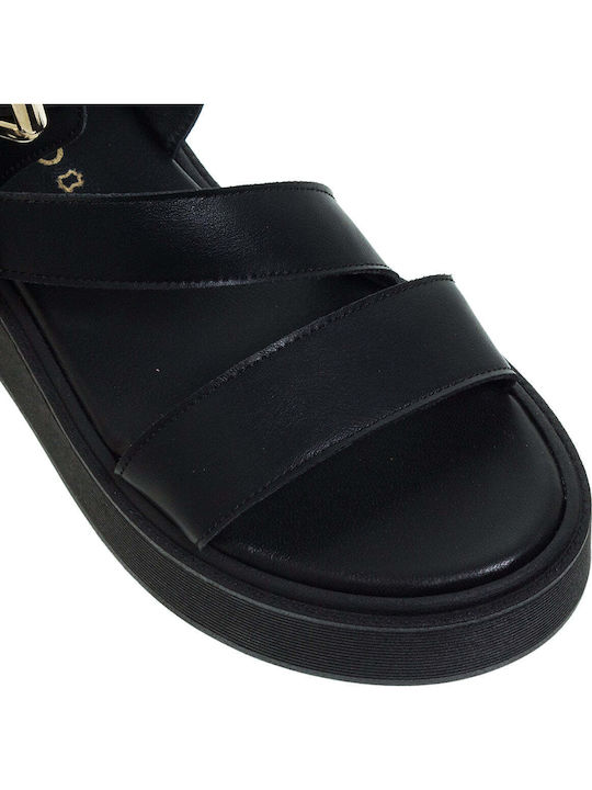 Leder Flache Sandalen für Damen mit Riemen in Schwarz Farbe