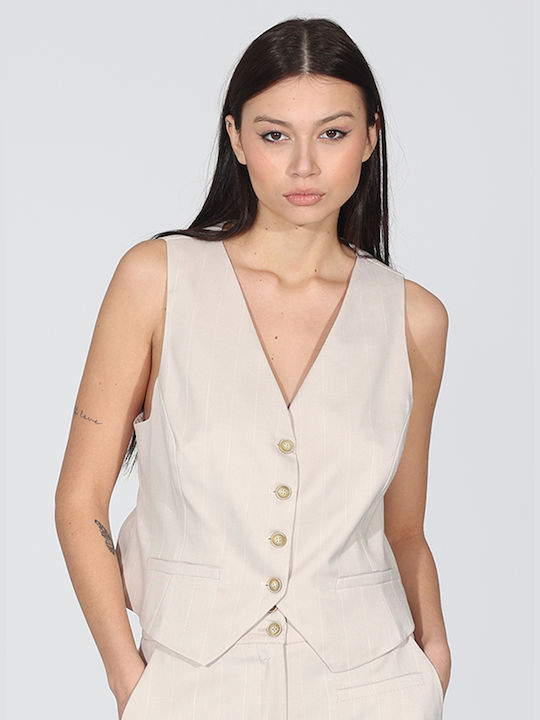 R.R. Women's Vest with Buttons Beige