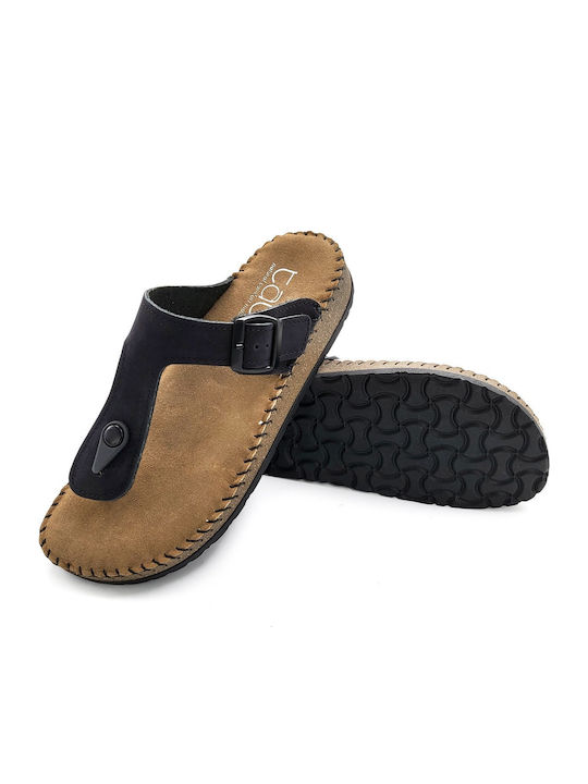 Leather Women's Flat Sandals in Black Color