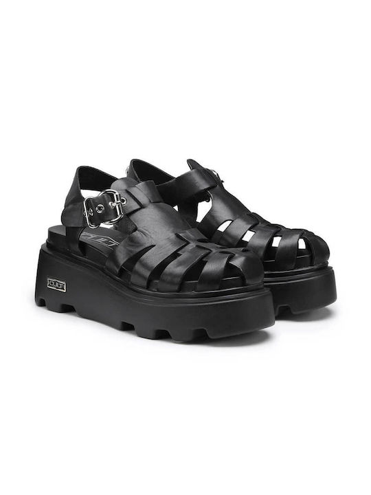 Cult Leather Women's Flat Sandals in Black Color