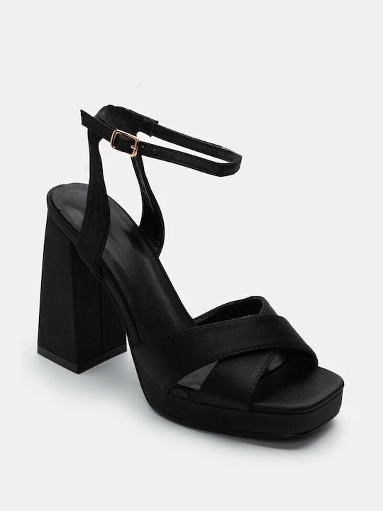 Satin-Sandalen mit Riemen & gekreuzten Riemen 4184301-schwarz