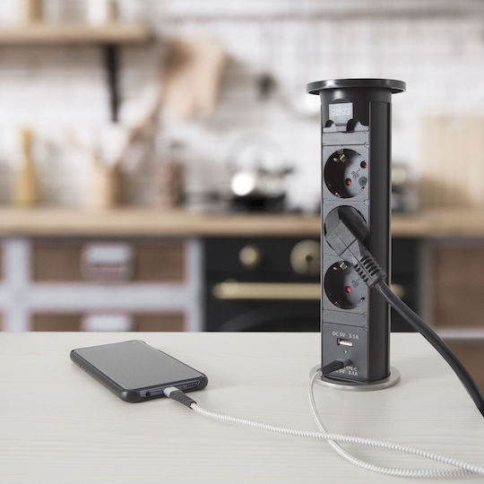 Delight Bandă de alimentare cu 1 USB-A, 1 USB-C, Comutator și Cablu 1.5m