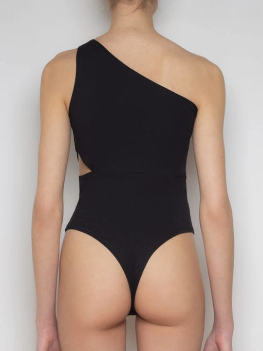 The C Edition One Shoulder Bodysuit Black