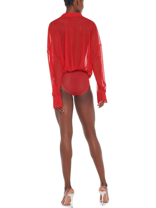Bodysuit with Transparency Red