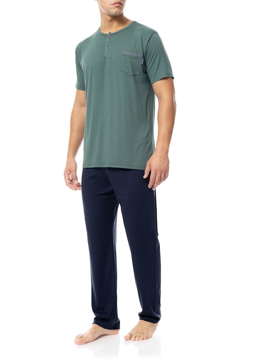 Ulisse Men's Summer Pajamas Set Grey Geo Oil Green