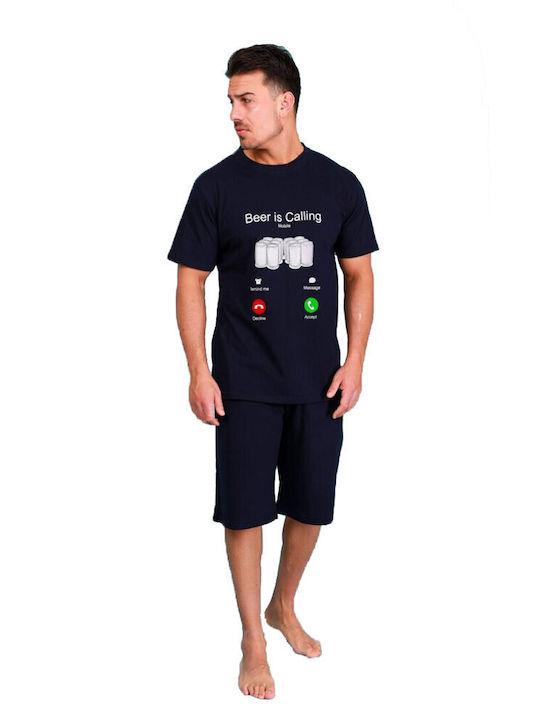 Happy Family Men's Summer Cotton Pajamas Set Navy Blue