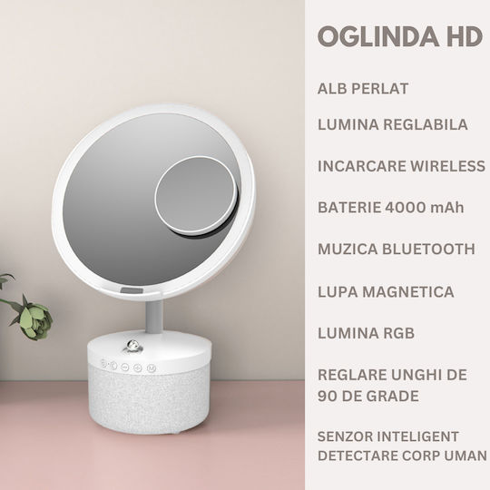 Kosmetikspiegel LED-Beleuchtung Make-up Bluetooth-Lautsprecher 15W kabelloses Ladegerät für das Telefon 7 RGB-Farben 3 einstellbare Temperaturstufen Einstellbarer Intensitätssensor Vergrößerungsglas