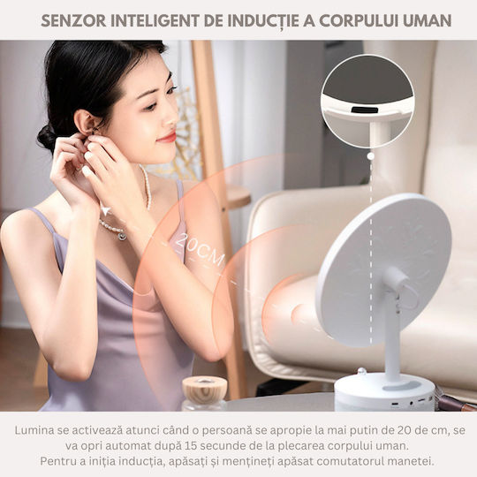 Kosmetikspiegel LED-Beleuchtung Make-up Bluetooth-Lautsprecher 15W kabelloses Ladegerät für das Telefon 7 RGB-Farben 3 einstellbare Temperaturstufen Einstellbarer Intensitätssensor Vergrößerungsglas