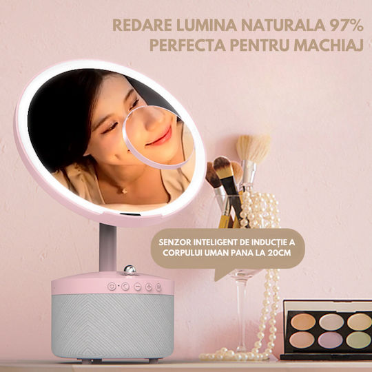 Cosmetic Mirror Led Lighting Makeup Bluetooth Speaker 15w Wireless Phone Charger 7 Rgb Colors 3 Adjustable Temperature Levels Adjustable Intensity Sensor Magnifying Glass