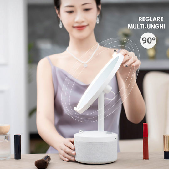 Kosmetikspiegel LED-Beleuchtung Make-up Bluetooth-Lautsprecher 15W kabelloses Ladegerät für das Telefon 7 RGB-Farben 3 einstellbare Temperaturstufen Einstellbarer Intensitätssensor Vergrößerungsglas