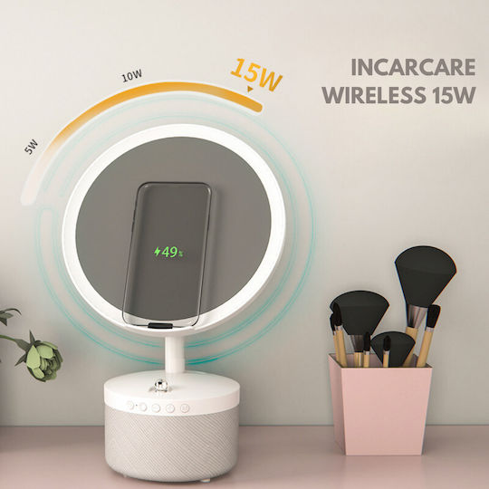 Kosmetikspiegel LED-Beleuchtung Make-up Bluetooth-Lautsprecher 15W kabelloses Ladegerät für das Telefon 7 RGB-Farben 3 einstellbare Temperaturstufen Einstellbarer Intensitätssensor Vergrößerungsglas