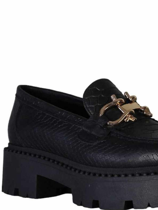 Sochic Shoes Leder Damen Loafers Black/Gold Buckle