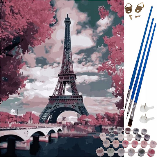 Set de Pictură pe Numere Copii Adulți Acuarele Pânză Zola 40 × 50 Cm Turnul Eiffel
