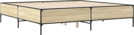 King Size Bed Base Wooden Sonoma Oak with Slats for Mattress 180x200cm