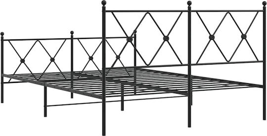 Pat Dublu Metalic Negru Cu Plăci Pentru Saltea 137x190cm