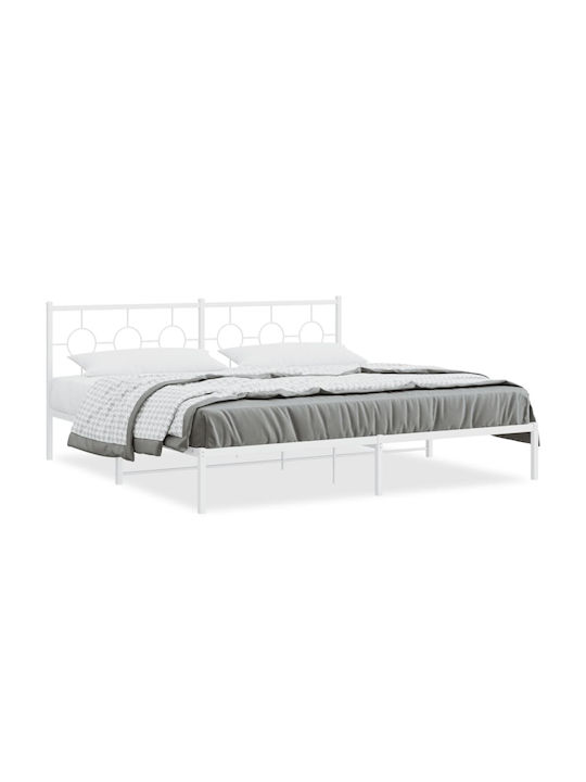 King Size Metallbett Weiß mit Lattenrost für Matratze 193x203cm