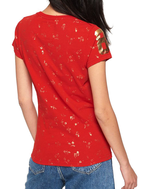 Superdry Logo Cny Damen T-shirt Blumen Rot