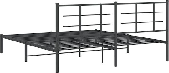 Pat King Size Metalic Negru Cu Plăci Pentru Saltea 183x213cm
