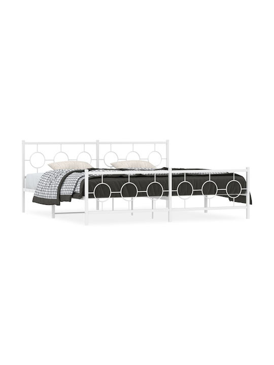 King Size Metal Bed White with Slats for Mattress 193x203cm