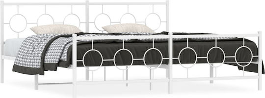 King Size Metal Bed White with Slats for Mattress 193x203cm