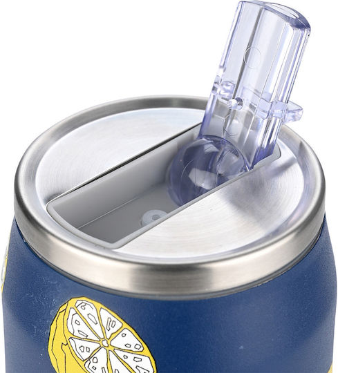 Estia Travel Cup Save the Aegean Recyclable Thermos Bottle Stainless Steel / Plastic BPA Free 500ml Citrus Infusion with Straw
