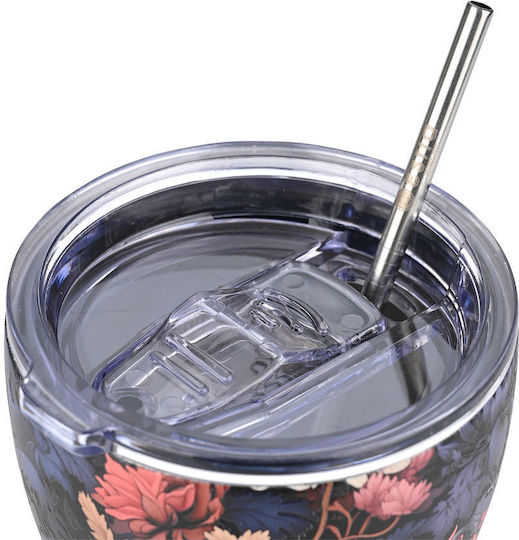 Estia Coffee Mug Save The Aegean Recycelbar Glas Thermosflasche Rostfreier Stahl BPA Frei 350ml Midnight blossom mit Stroh